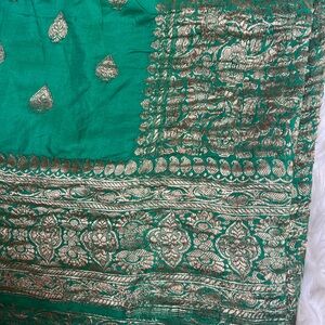 Vintage Green and Gold Banaras Indian Saree